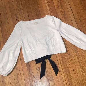 Maeve by Anthropologie Cream Ponte Pullover Sweatshirt XL Navy Back Tie